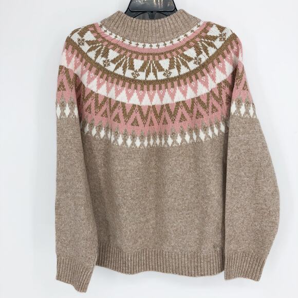 TOMMY HILFIGER Womens Pullover Sweater 1X Tan Pink Knit Metallic Fairisle NWT - Picture 5 of 11